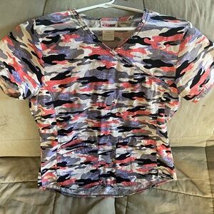 Scrubstar Women's Camo Print Top - Red, Black, Gray